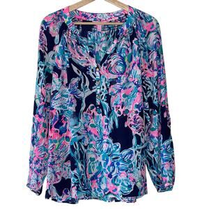 Lilly Pulitzer Floral Blouse in Pink and Blue